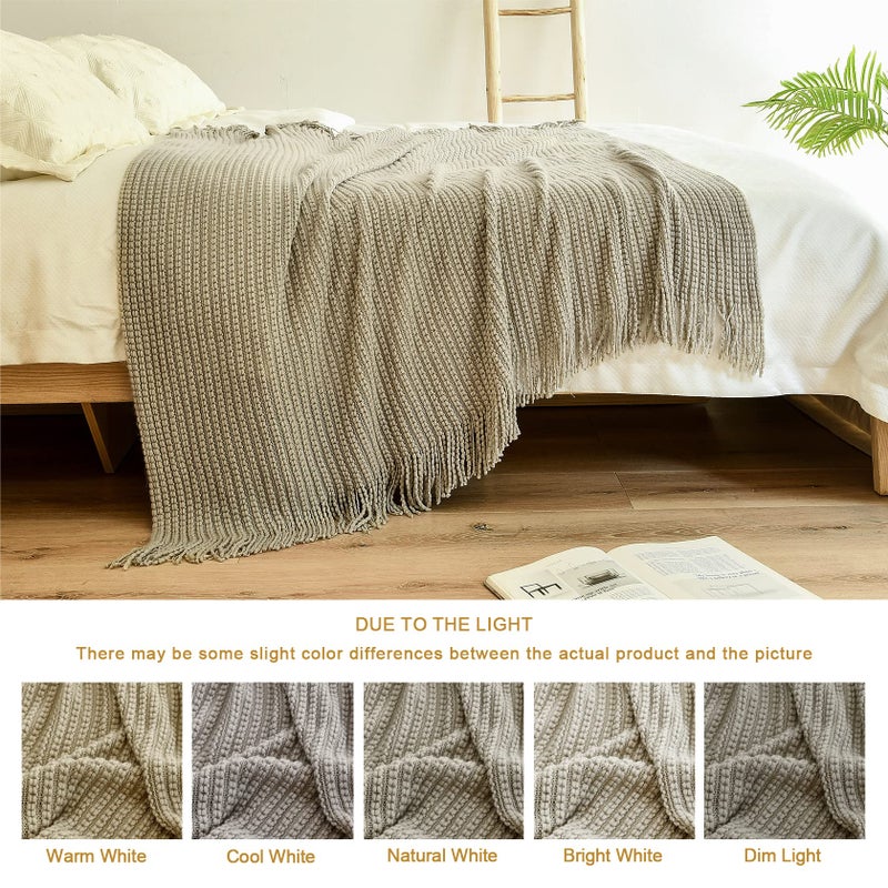 Blagic Knitted Throw Blanket for Couch Soft Farmhouse Throw Blanket with Tassels Home Decorative Lightweight Throw Blankets Camel Throws for Bed/Chair/Sofa  50"" W x 60"" L - Image 2