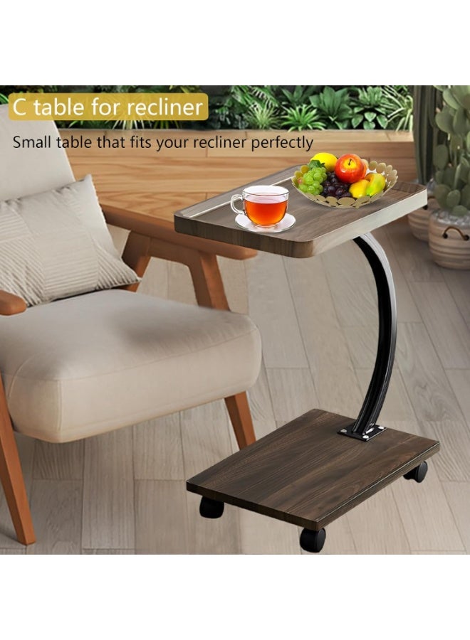 Jorunb Sofa End Table, Narrow Side Table C Shaped Sofa Side Table with Metal Frame, Coffee Snack Couch Table for Living Room, Bedroom, Bedside (Rectangular)  - Image 4