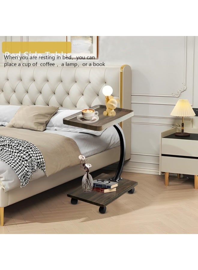 Jorunb Sofa End Table, Narrow Side Table C Shaped Sofa Side Table with Metal Frame, Coffee Snack Couch Table for Living Room, Bedroom, Bedside (Rectangular)  - Image 3