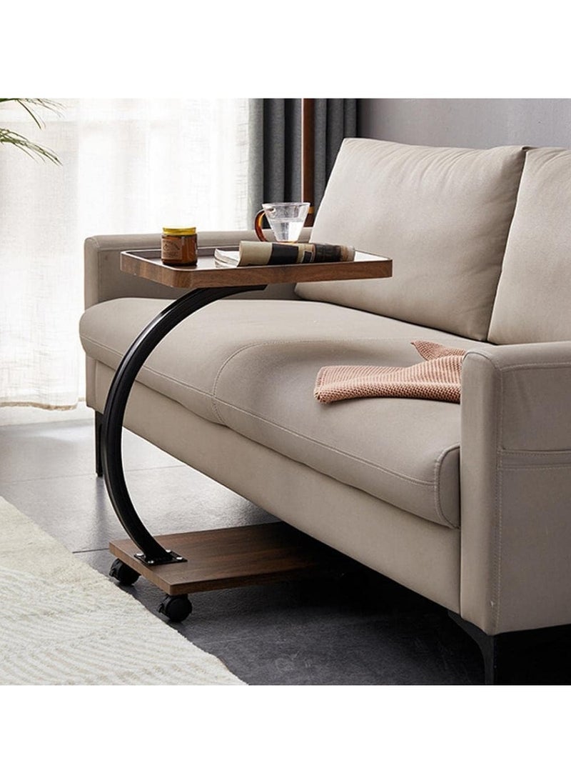 Sofa End Table, Narrow Side Table C Shaped Sofa Side Table with Metal Frame, Coffee Snack Couch Table for Living Room, Bedroom, Bedside (Rectangular)