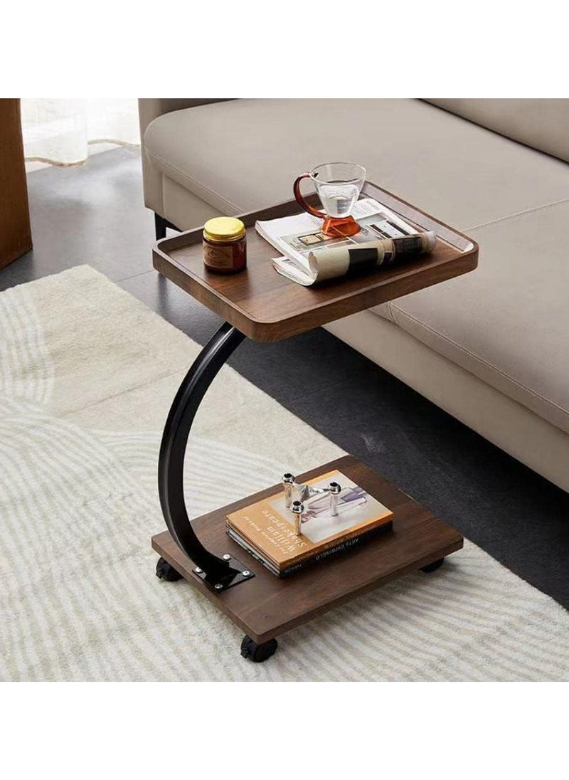 Sofa End Table, Narrow Side Table C Shaped Sofa Side Table with Metal Frame, Coffee Snack Couch Table for Living Room, Bedroom, Bedside (Rectangular)