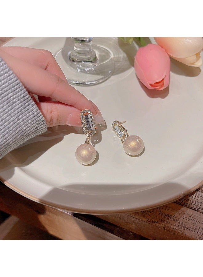 Goolsky 925 Silver Needle Luxury Zircon Geometric Earrings for Women – Pearl Studs, Zircons & Pearls Geometric Design, Hypoallergenic, Daily/Parties Wear, Sparkling - Image 1