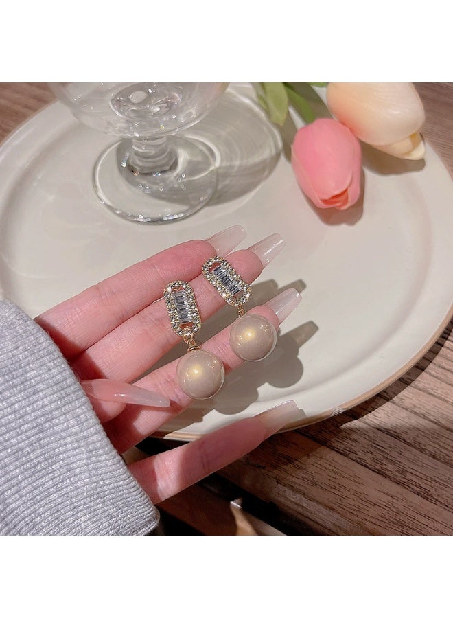 Goolsky 925 Silver Needle Luxury Zircon Geometric Earrings for Women – Pearl Studs, Zircons & Pearls Geometric Design, Hypoallergenic, Daily/Parties Wear, Sparkling - Image 3