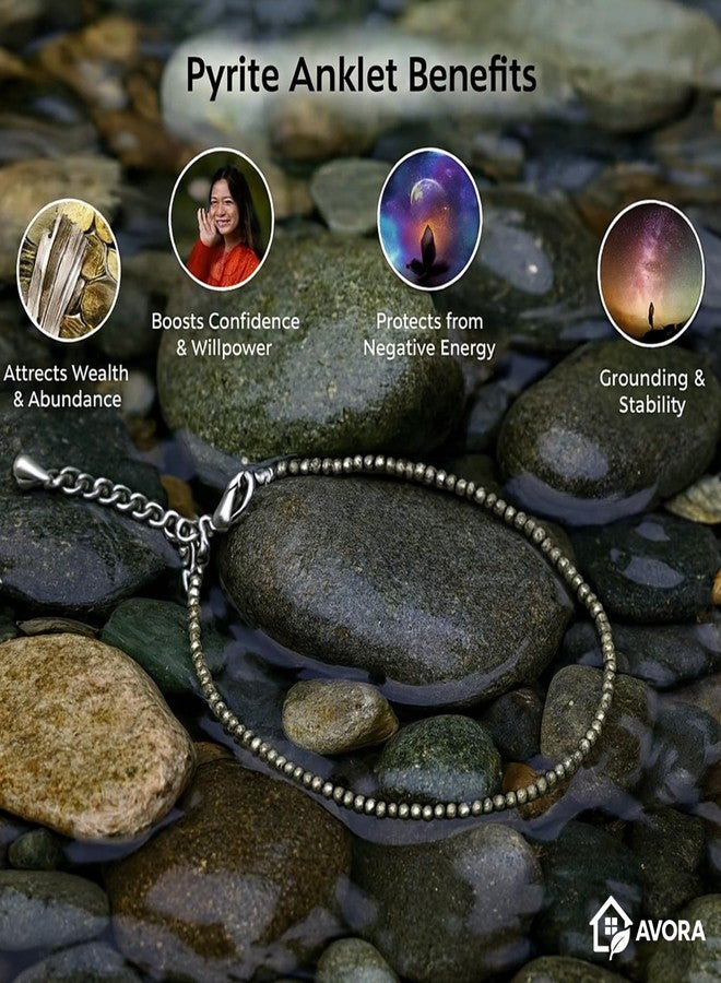 AVORA Raw Pyrite Anklet for Women | Natural Stone Jewellery for Wealth, Luck & Protection | Certified Crystal | Spiritual Healing Jewellery Gift for Girls & Women | Adjustable Payal Bracelet - Image 4