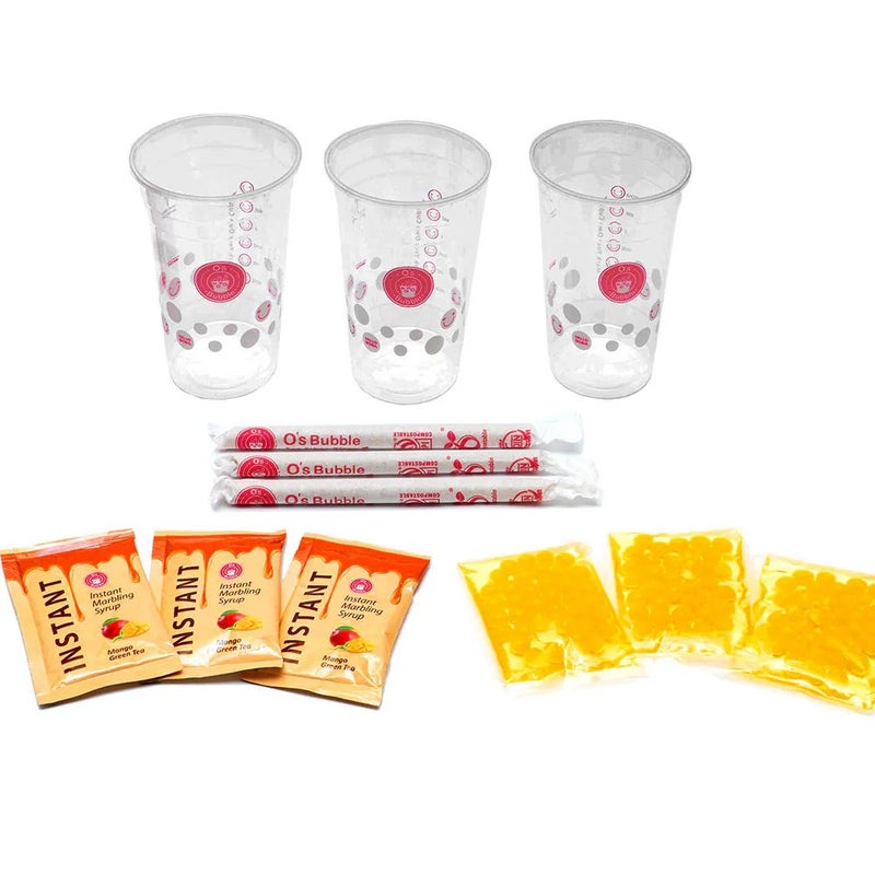 O's Bubble O's Popping Boba Party Kit Mango Green Tea 3 Cups 240 Gm - Image 2
