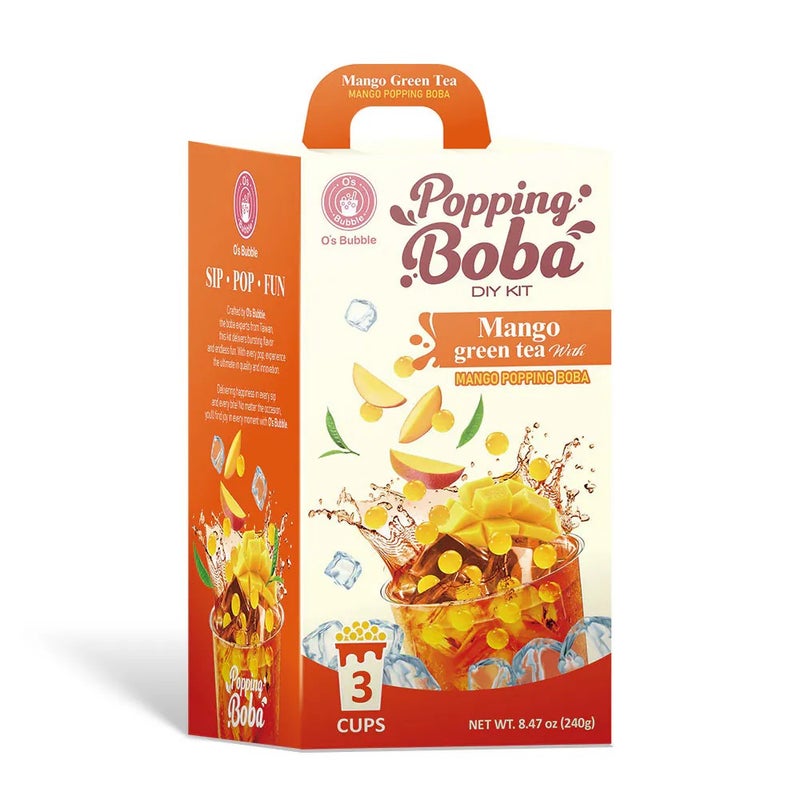 O's Bubble O's Popping Boba Party Kit Mango Green Tea 3 Cups 240 Gm - Image 1