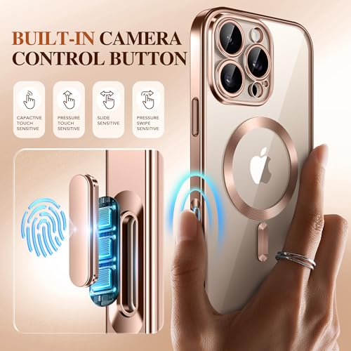 BERFY for iPhone 16 Pro Case Compatible with MagSafe Builtin Glass Screen Protector Camera Protection Shockproof Full Body Phone Case 63 Clear Plating Desert Gold - Image 3