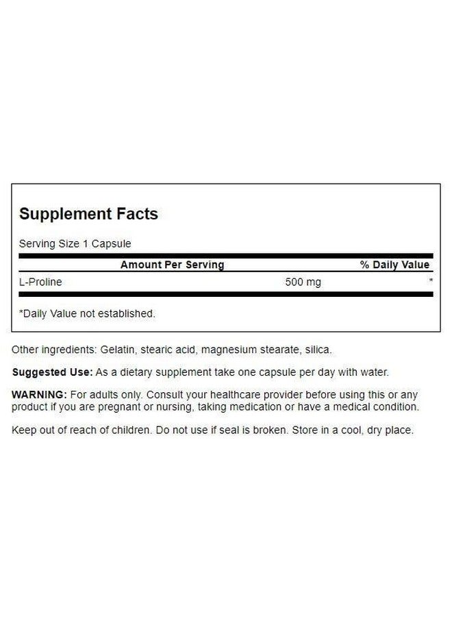 Swanson Amino Acid L-Proline Dietary Supplement Collagen Connective Tissue Support 500 mg 100 Capsules (Caps) - Image 2