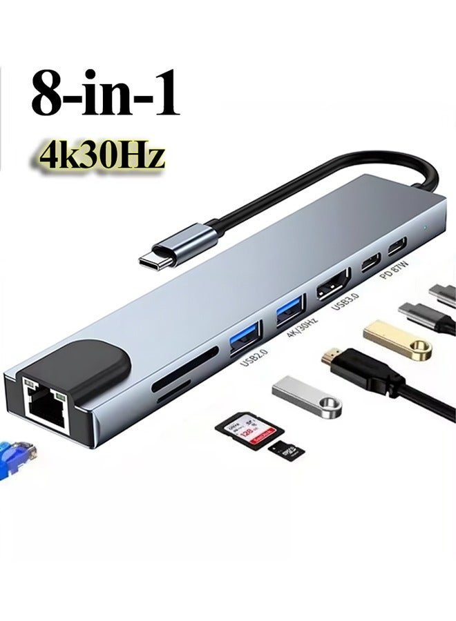 8-in-1 USB C Hub Docking Station Multiport Adapter with PD 100W Charging Ultra-fast Data Transmission for MacBook Pro Air M3 M2 M1 iPad Pro M4 iPhone 16 15 Pro Pro Max Lenovo Dell HP - Image 1