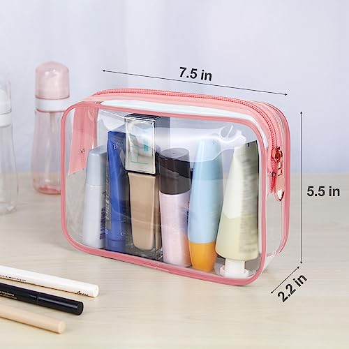 Wedama TSA Approved Toiletry Bag, Cosmetic Bags 2 Pack with Zipper Carry on Airline Airport Travel Accessories, PVC Makeup Bags for Travel, Quart Size Travel Bags for Men and Women-Pink - Image 2