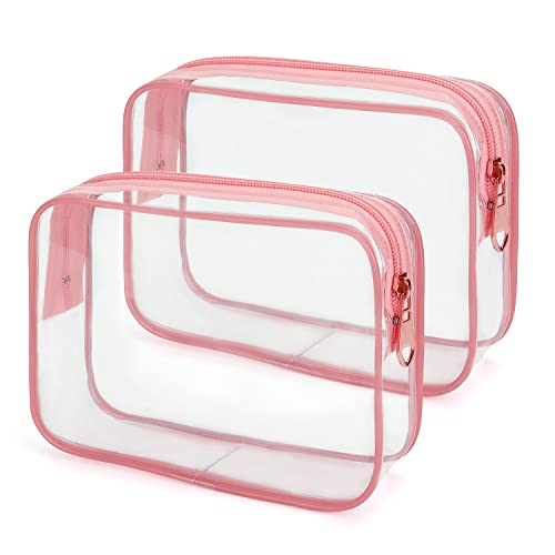 Wedama TSA Approved Toiletry Bag, Cosmetic Bags 2 Pack with Zipper Carry on Airline Airport Travel Accessories, PVC Makeup Bags for Travel, Quart Size Travel Bags for Men and Women-Pink - Image 1