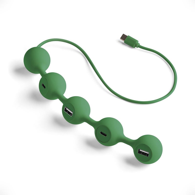 LEXON Peas HUB-C USB Hub with 2 USB-A and 2 USB-C Ports, Multiport USB Extender for MacBook, Ultrabooks and Tablets, USB C to USB Adaptor, Supports Charging and Data Transfer - Dark Green - Image 1