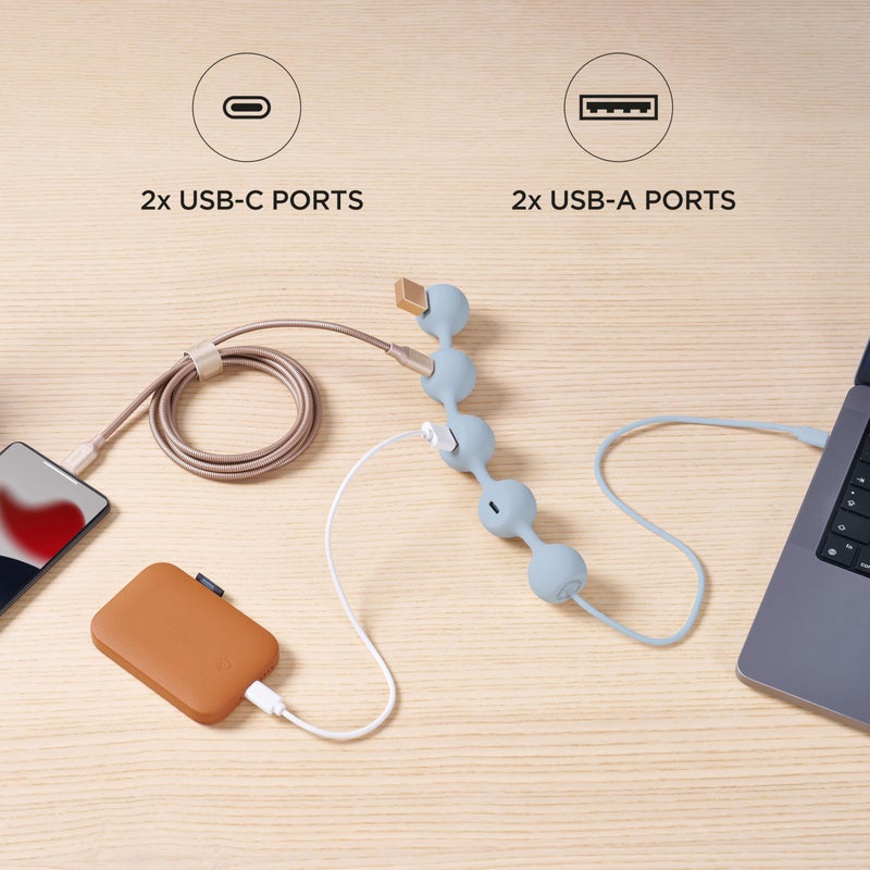 LEXON Peas HUB-C USB Hub with 2 USB-A and 2 USB-C Ports, Multiport USB Extender for MacBook, Ultrabooks and Tablets, USB C to USB Adaptor, Supports Charging and Data Transfer - Dark Green - Image 4