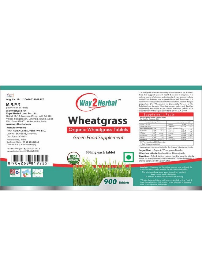 Way2Herbal Certified Organic Wheatgrass Tablets (900 Count Pack of 1) - Image 2
