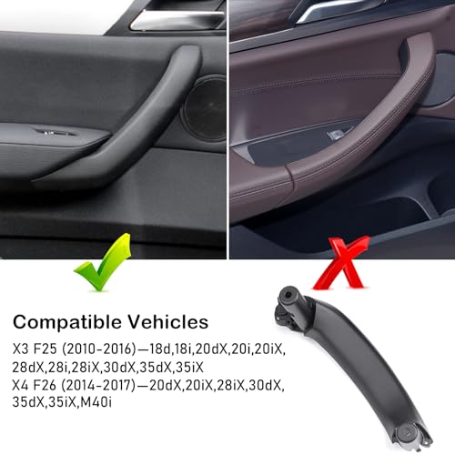 Jaronx Compatible with BMW X3 F25/ X4 F26 Door Handle, Upgraded Inner Left Rear Passenger Side Door Pull Handle Replacement for X3 2010-2016, X4 2014-2017(Left Black) - Image 2