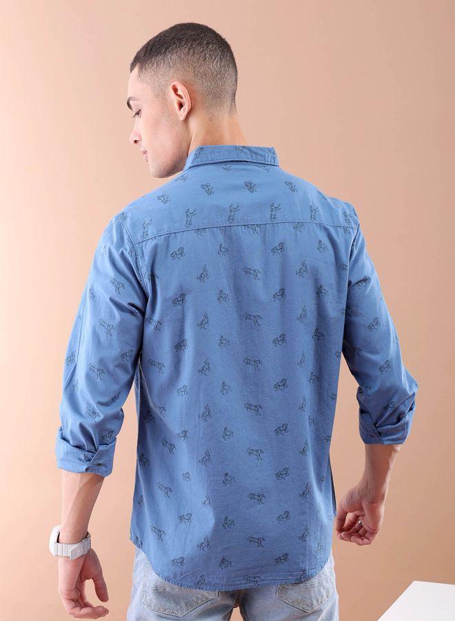 The Indian Garage Co Men Slim Fit Graphic Print Full Sleeves Spread Collar Casual Shirt - Image 2