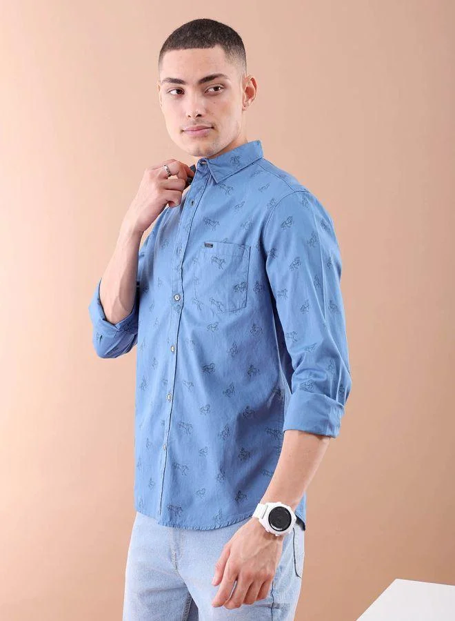 The Indian Garage Co Men Slim Fit Graphic Print Full Sleeves Spread Collar Casual Shirt