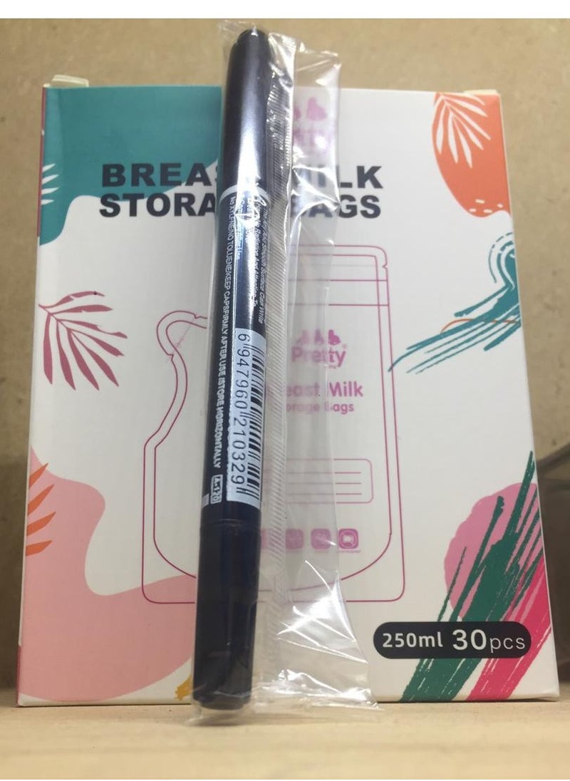 Generic 30Pcs - 250 ml Breastmilk Storage Bags – BPA-Free, 8 OZ,pretty babyقلم غير قال للأزالة هدية لتسجيل تاريخ التخزين  - Image 4