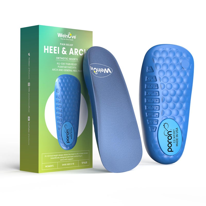 Welnove Memory Foam Heel Insert,Achilles Tendonitis Insoles for Heel Pain - Shock Absorption & Extra Cushioning Comfort Heel Inserts for Work Boot for Heel Spur Relief,3/4 Length,Women 6-10 Men 5-8 - Image 1
