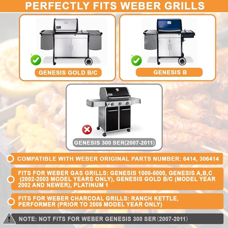 PETKAO 6414 عجلات شواية مع إدراج عجلة دوارة لأجزاء شواية Weber Genesis Silver، مناسبة لـ Weber Genesis 1000-5000، Genesis Silver/Gold A/B/C، Summit، Platinum I، عجلة دوارة لاستبدال عجلات شواية Weber، 4 قطع - Image 2