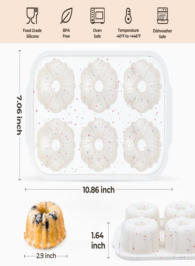 FUNBAKY Mini Bundt Cake Pans for Baking, 2Pcs Silicone 6-Cavity Fluted Tube Cake Pan with Metal Reinforced Frame, Nonstick Baking Molds for Cupcake, Brownie, Donuts, Cornbread, Jello - Image 2