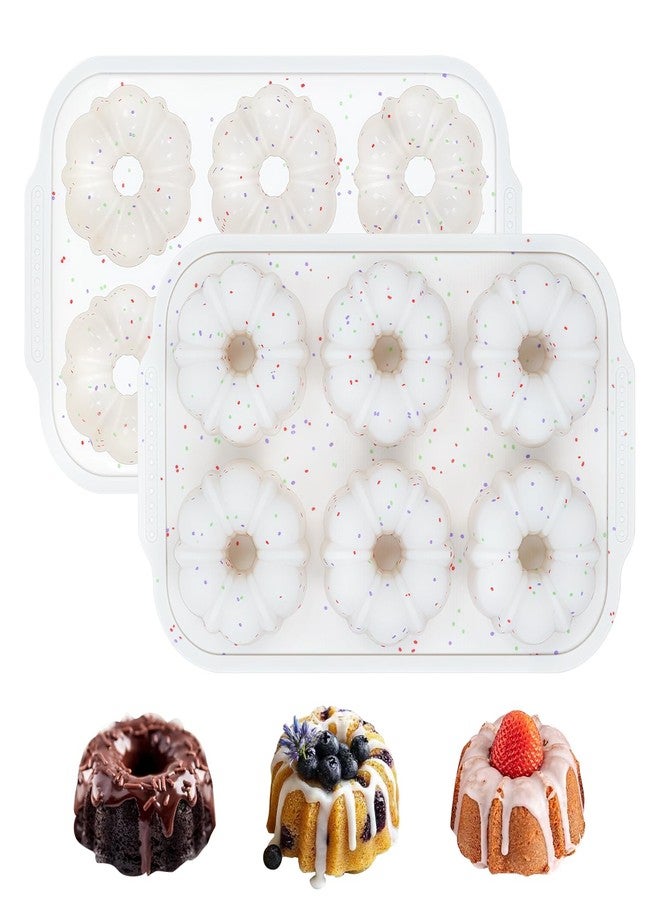 FUNBAKY Mini Bundt Cake Pans for Baking, 2Pcs Silicone 6-Cavity Fluted Tube Cake Pan with Metal Reinforced Frame, Nonstick Baking Molds for Cupcake, Brownie, Donuts, Cornbread, Jello - Image 1