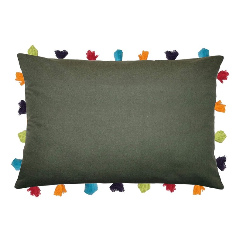 Lushomes Plain Cotton Cushion CoverPillow Cover 14 x 20 Set of 3 Olive Green - Image 2