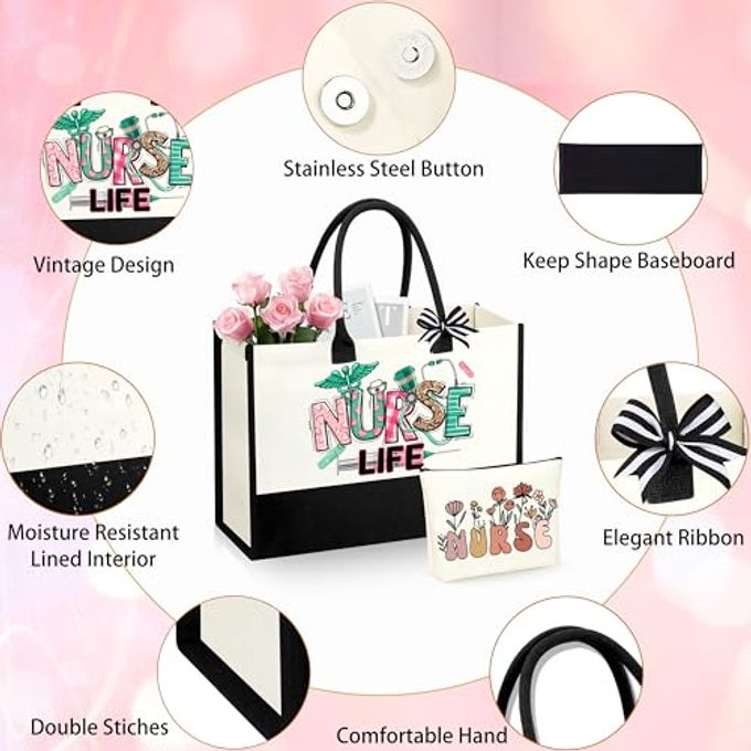 DOGMEM Nurse Gifts Nurse Appreciation Gift Set for Women Christmas Gifts for Nurses Week Nurses Graduation Gift for Nursing Student with Canvas Bag Socks Affirmations Cards 16 Oz Can Glass - Image 3