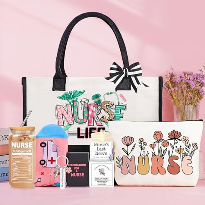 DOGMEM Nurse Gifts Nurse Appreciation Gift Set for Women Christmas Gifts for Nurses Week Nurses Graduation Gift for Nursing Student with Canvas Bag Socks Affirmations Cards 16 Oz Can Glass - Image 5