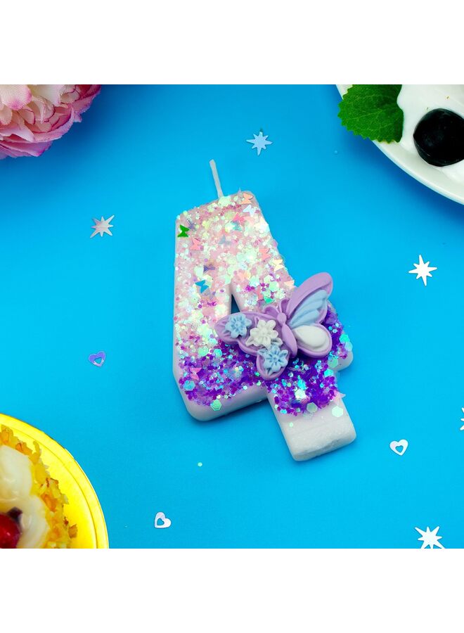 Pink and Purple Gradient Birthday Candles with erfly Topper, Perfect erfly-Themed Cake Decorations for Girls' Parties and Anniversaries (Number 4) - Image 3