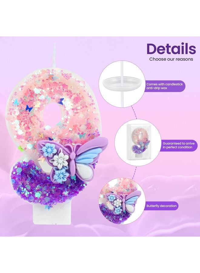 Pink and Purple Gradient Birthday Candles with erfly Topper, Perfect erfly-Themed Cake Decorations for Girls' Parties and Anniversaries (Number 4) - Image 2