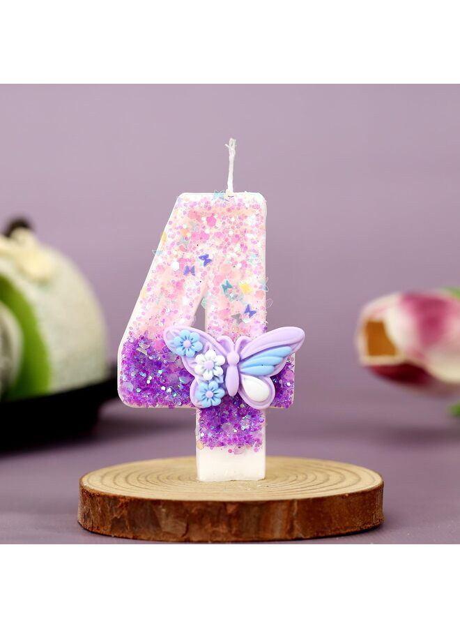 Pink and Purple Gradient Birthday Candles with erfly Topper, Perfect erfly-Themed Cake Decorations for Girls' Parties and Anniversaries (Number 4) - Image 4
