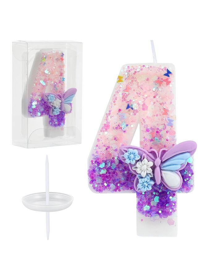 Pink and Purple Gradient Birthday Candles with erfly Topper, Perfect erfly-Themed Cake Decorations for Girls' Parties and Anniversaries (Number 4) - Image 1