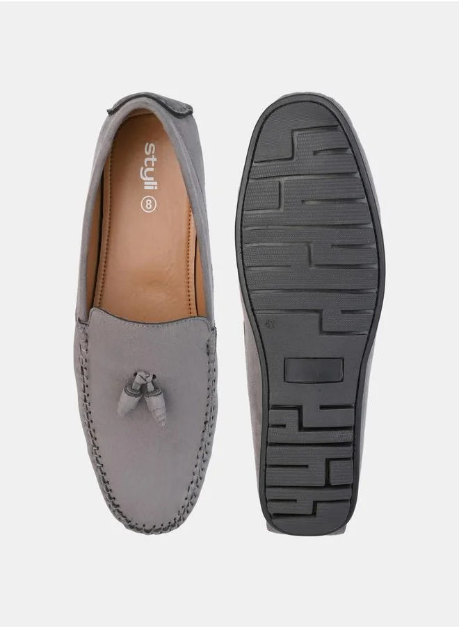 Styli Embroidered Trim Tassel Loafers