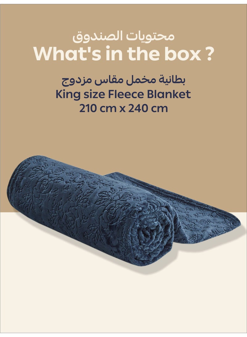 Donetella Fleece Blanket, King Size 210x240 cm, 350 GSM, Floral Texture - Lightweight Ultra Soft & Warm Solid Throw Blanket, Cozy for Sofa, Bed & Couch  - Image 3