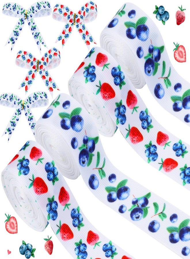 Cheerupp 4 Rolls Berry Themed Ribbons, 20 Yards Strawberry Blueberry Craft Ribbons for Wreath Hair Bow Wrap Gifts, Red Blue Grosgrain Ribbons Birthday Wedding Gender Reveal Party Accessory Decorations - Image 1