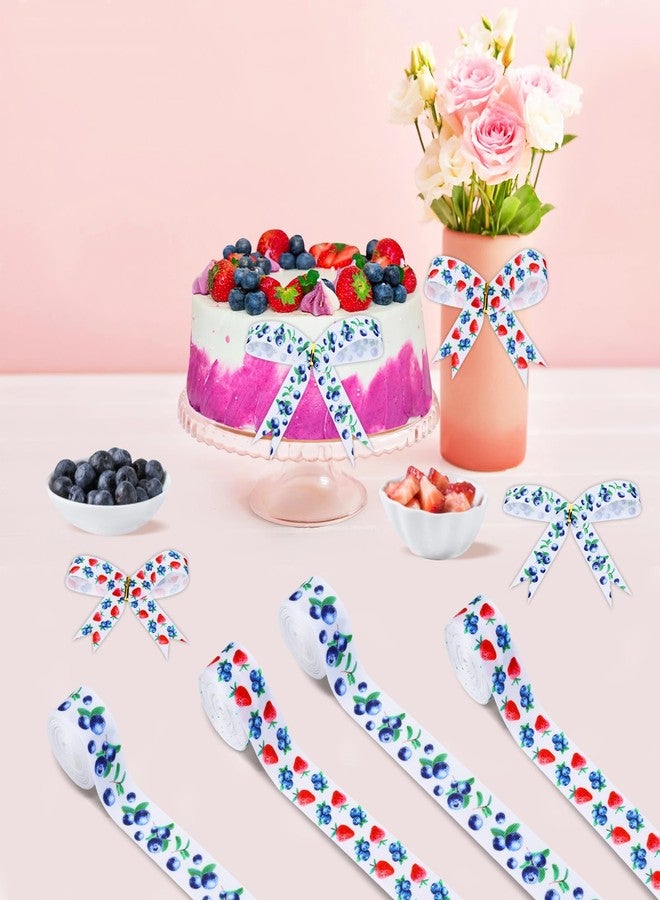 Cheerupp 4 Rolls Berry Themed Ribbons, 20 Yards Strawberry Blueberry Craft Ribbons for Wreath Hair Bow Wrap Gifts, Red Blue Grosgrain Ribbons Birthday Wedding Gender Reveal Party Accessory Decorations - Image 4