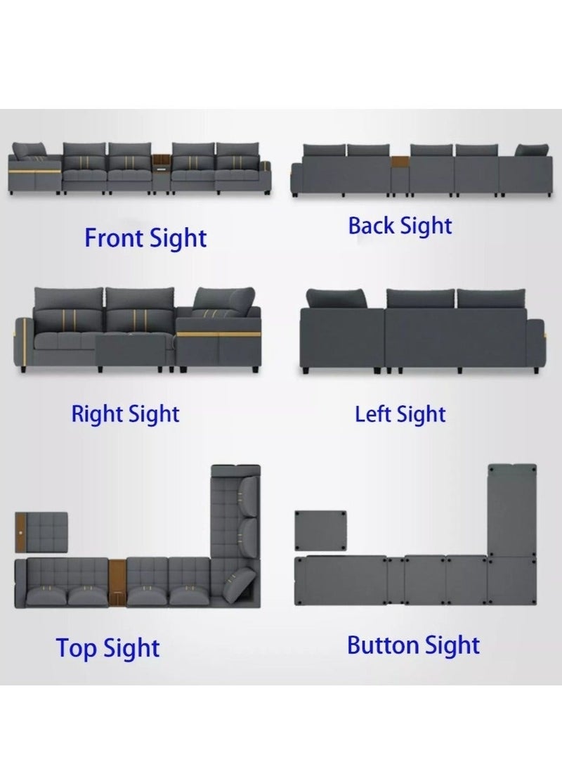 Al Zakharef Furniture Zahra Modern U-Shaped Sofa Set, 7 Seater PU Leather Sectional Couch with Chaise Lounge, Corner Living Room Furniture – Beige (389×231×86 cm) - Image 3