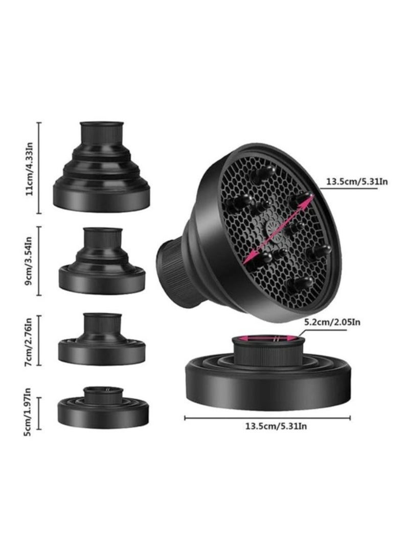 الكنز 2 فوهة مجفف شعر عالمية قابلة للطي سيليكون قابلة للتمدد, موزع هواء محمول للسفر للشعر المجعد أو المموج, تصميم خفيف الوزن قابل للطي قابل للتعديل أسود - Image 2