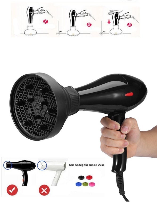 الكنز 2 فوهة مجفف شعر عالمية قابلة للطي سيليكون قابلة للتمدد, موزع هواء محمول للسفر للشعر المجعد أو المموج, تصميم خفيف الوزن قابل للطي قابل للتعديل أسود - Image 3