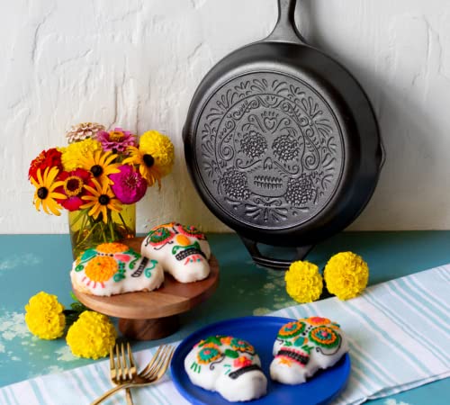 Lodge 10.25 Inch Pre-Seasoned Cast Iron Stamped Skillet - Signature Teardrop Handle - Use in the Oven, on the Stove, on the Grill, or Over a Campfire - Sugar Skull - Image 5