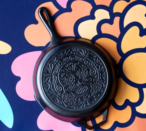 Lodge 10.25 Inch Pre-Seasoned Cast Iron Stamped Skillet - Signature Teardrop Handle - Use in the Oven, on the Stove, on the Grill, or Over a Campfire - Sugar Skull - Image 4
