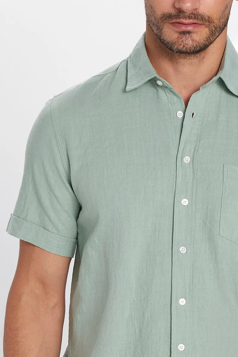 تودورس Classic Fit Short Sleeve Linen Cotton Men's Shirt with Pockets