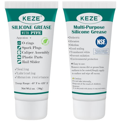 KEZE Silicone Grease Automotive PTFE Lubricant Sliding Glass Door Grease Tube 92003 Lube for Plumbing Faucet O Rings Plastic Parts Water Filter Window Track Rail 1 oz 2-Tube - Image 1