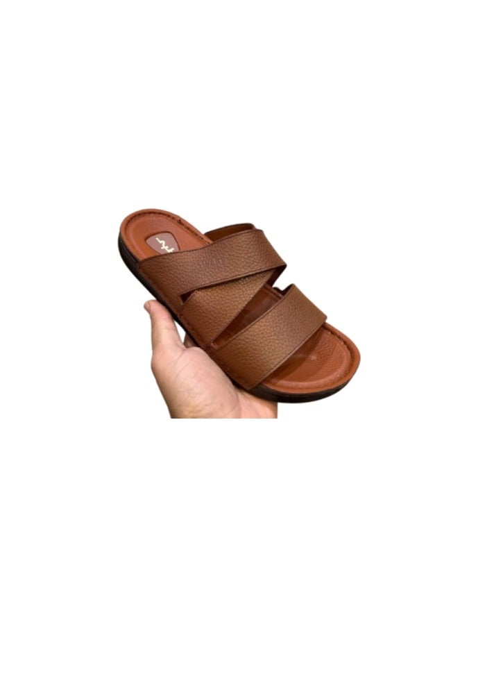 Hand Made "Men's Natural Leather Slippers; Handmade Men's Natural Leather Sandals with Leather Sole and Orthopedic Insole, Suitable for Those Suffering from Foot Pain-Light Brown - Image 4