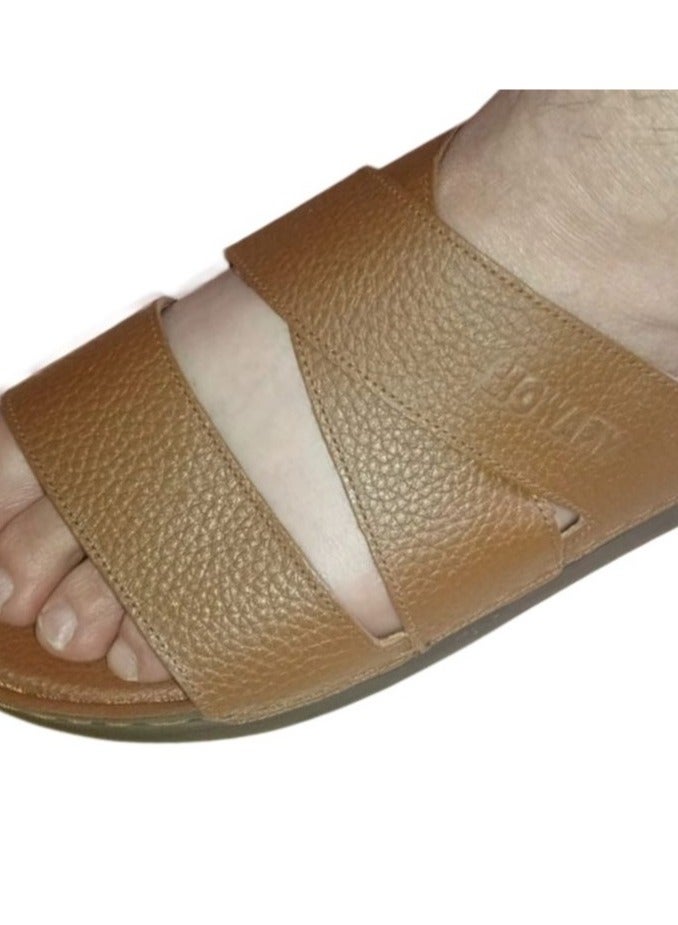Hand Made "Men's Natural Leather Slippers; Handmade Men's Natural Leather Sandals with Leather Sole and Orthopedic Insole, Suitable for Those Suffering from Foot Pain-Light Brown - Image 3