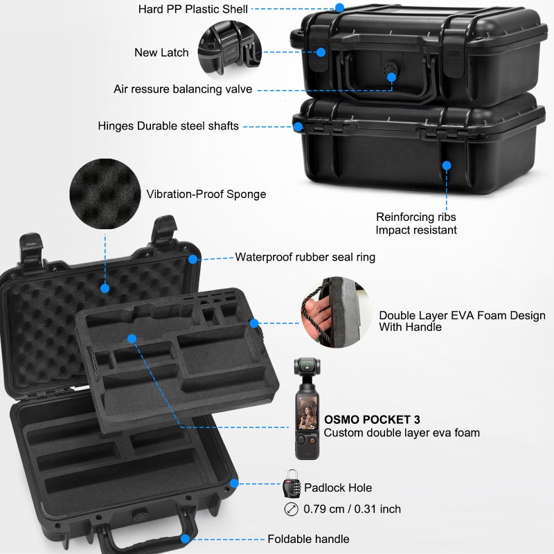 Lekufee Waterproof Hard Case Compatible with DJI Osmo Pocket 3/Creator Combo/Power Expansion Combo/Vlogging Camera/Action Camera and Accessories(Case Only) - Image 3