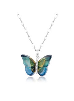 Butterfly Necklace For Women Fairy Cubic Zirconia Butterfly Pendant Necklaces Titanium Steel Silver Blue