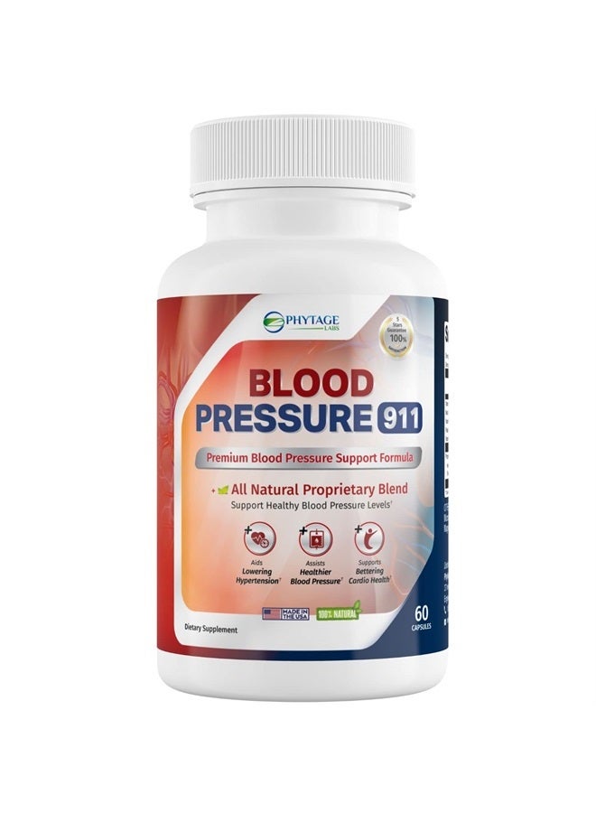 Phytage Labs Blood Pressure 911 Premium Supplement - BP Support Pills for Healthy Heart, Circulatory Health & Cardiovascular Support. 60 Capsules - Image 1