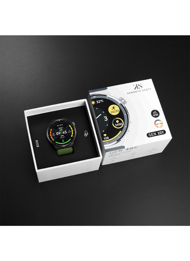 KENNETH SCOTT Kenneth Scott KG10X-XSBBH Unisex Smart Display Watch & Silicone Strap Black & Olive Green  - Image 5